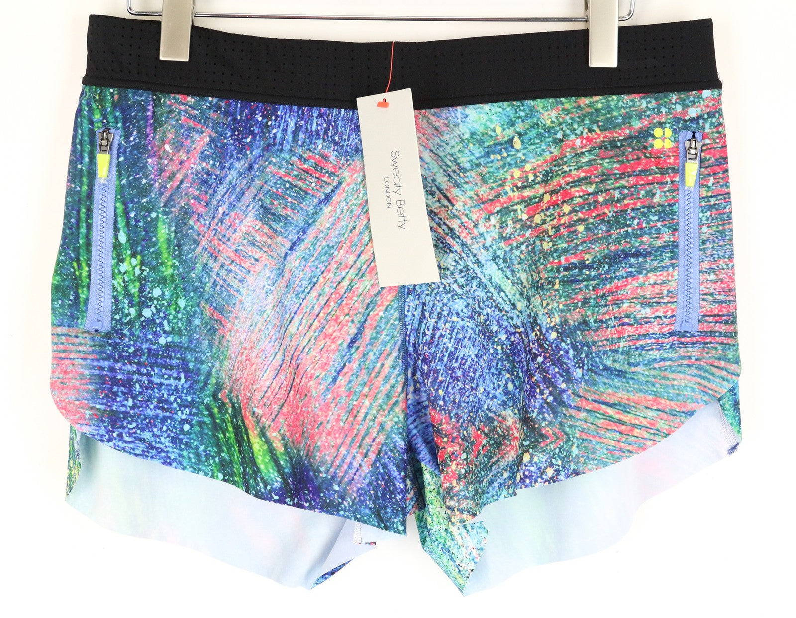 SWEATY BETTY Triple Jump Women Shorts XL Blue Zip Side Pockets Activewear Gym