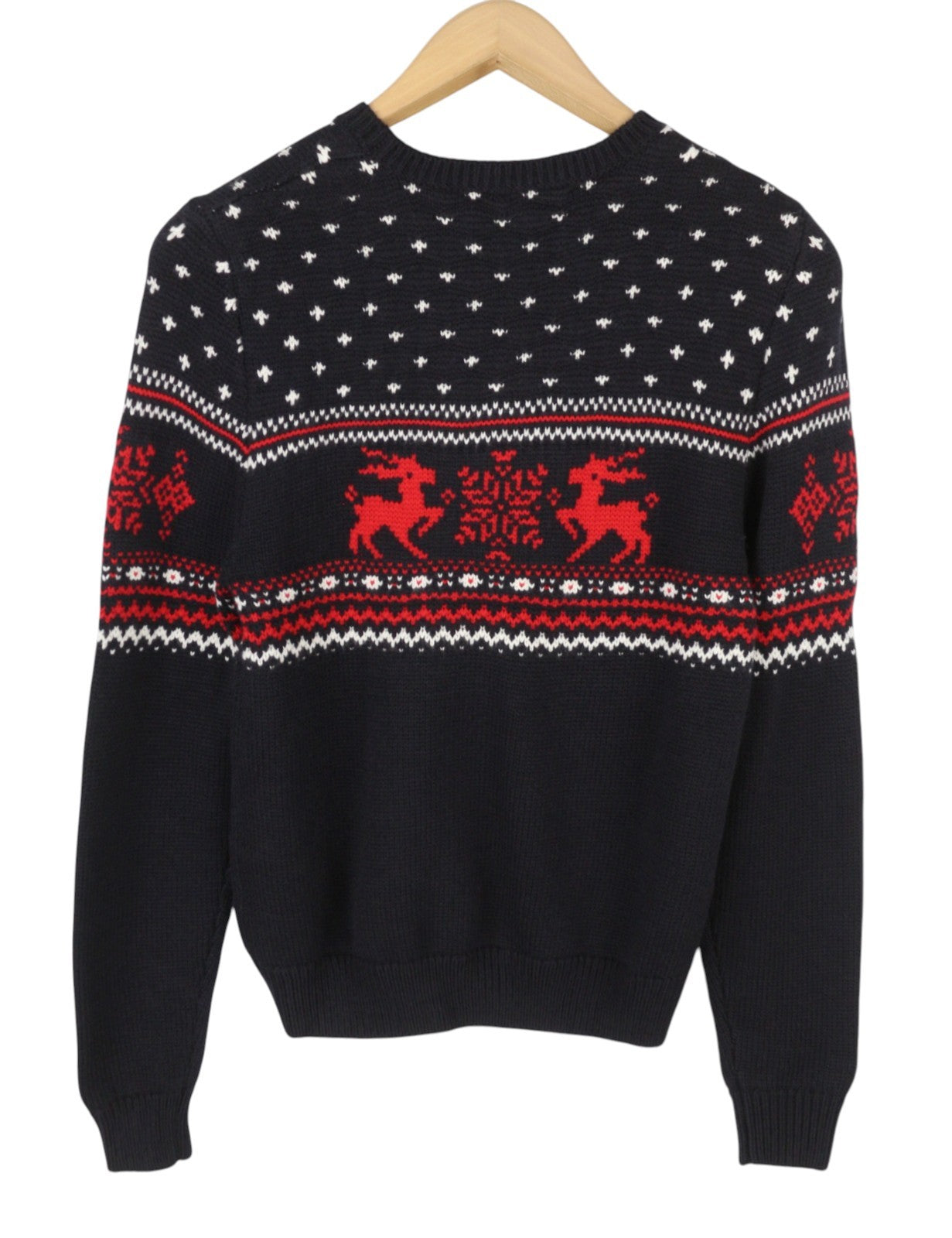 SUISTUDIO Women Jumper M Dark Blue Wool Blend Happy Holidays Pattern Pull On