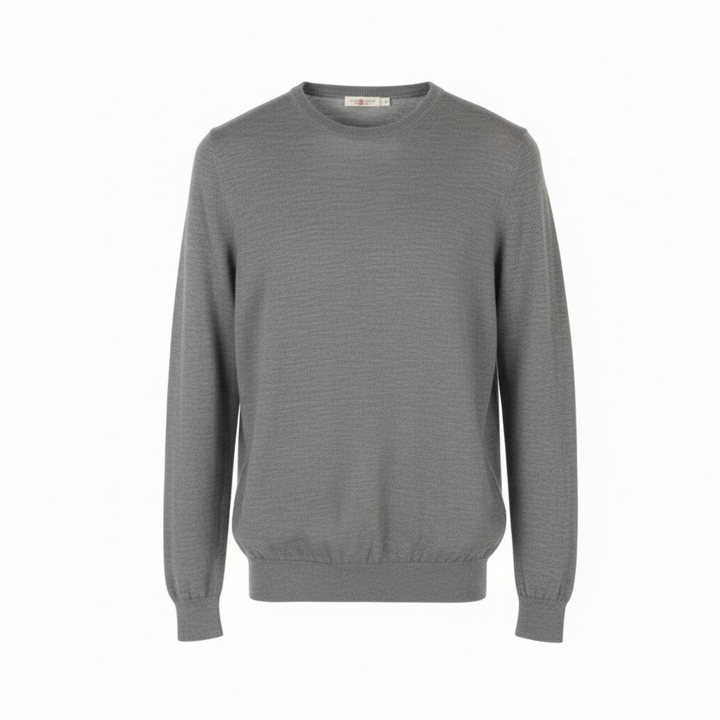 SUITSUPPLY Merino Wool Men Jumper S Grey Melange Knit Crew Neck Pull On