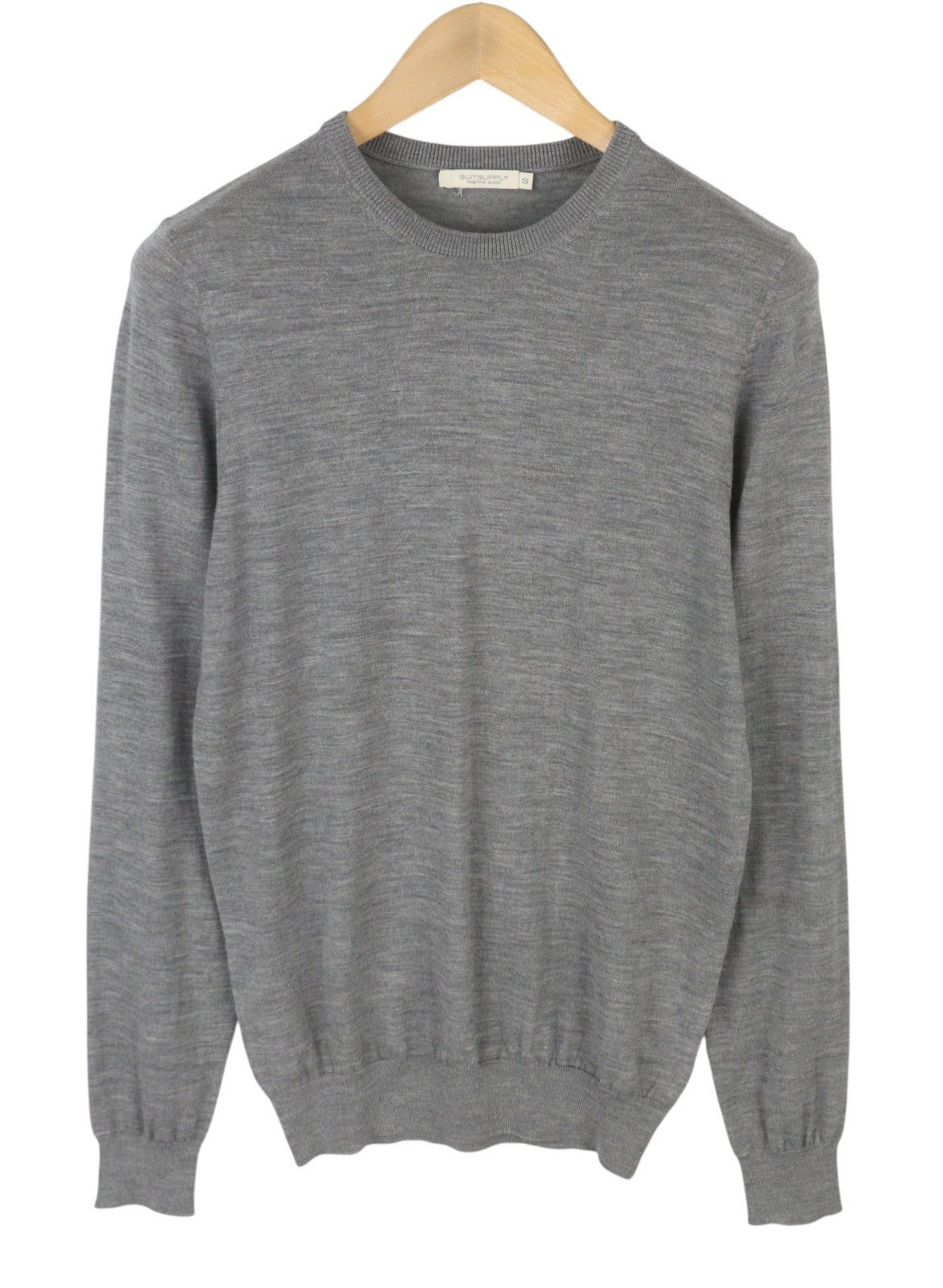 SUITSUPPLY Merino Wool Men Jumper S Grey Melange Knit Crew Neck Pull On