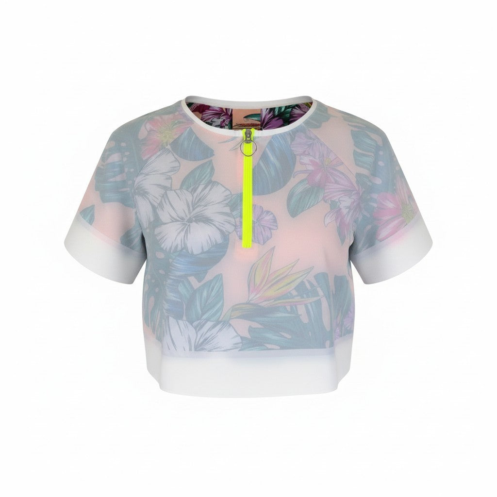 SWEATY BETTY Tournament Tennis Women T-Shirt S Off White Cropped Patterned