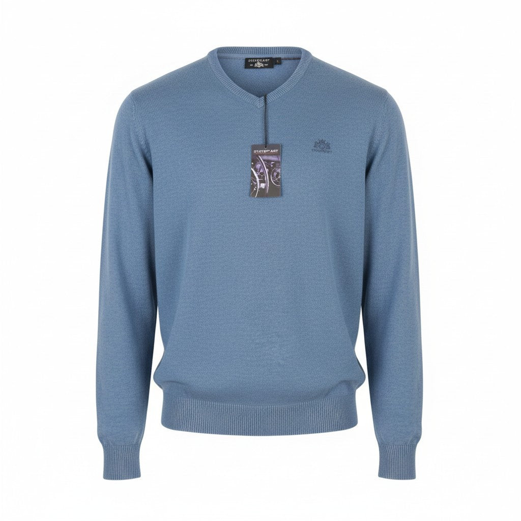 STATE OF ART Regular Fit Men Jumper S Blue Melange V-Neck Cotton Pull On