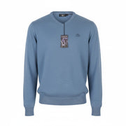 STATE OF ART Regular Fit Men Jumper S Blue Melange V-Neck Cotton Pull On