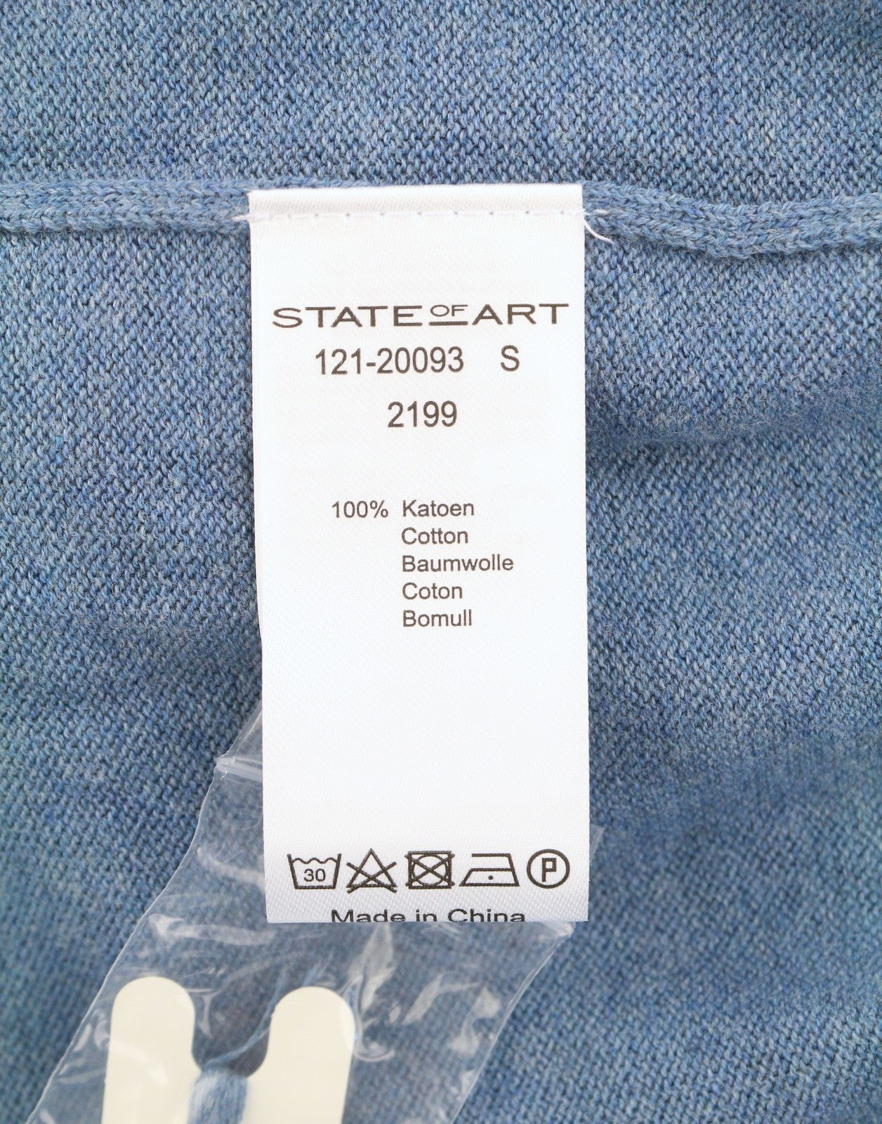 STATE OF ART Regular Fit Men Jumper S Blue Melange V-Neck Cotton Pull On