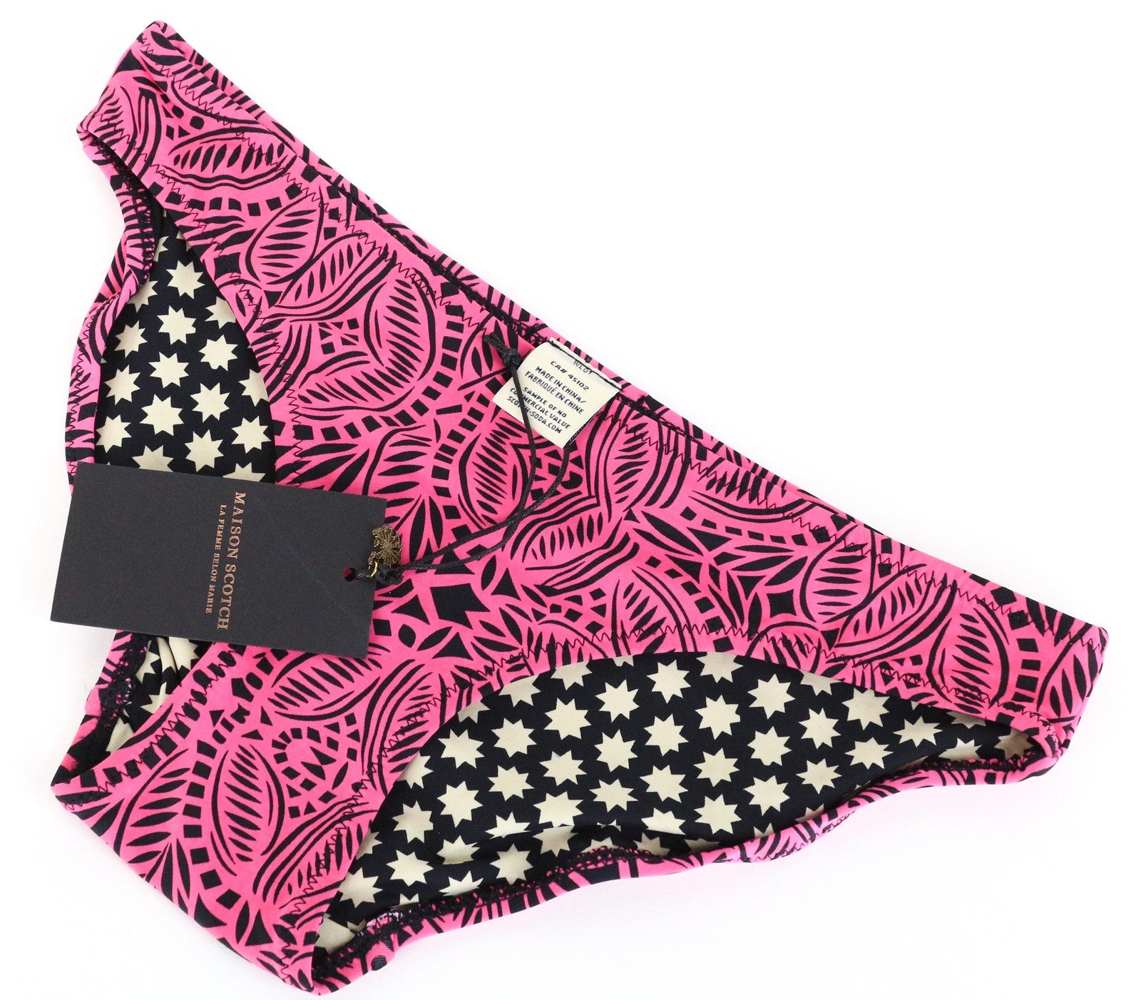 MAISON SCOTCH Women Swimwear ~XS Pink Pattern Summer Beach Pool Bikini Bottom