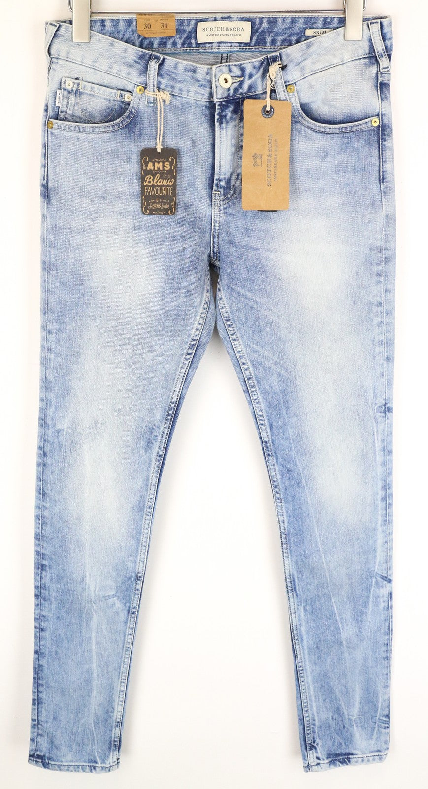 SCOTCH & SODA Skim Men Jeans W30/L34 Skinny Fit Denim Blue Cotton Stretch