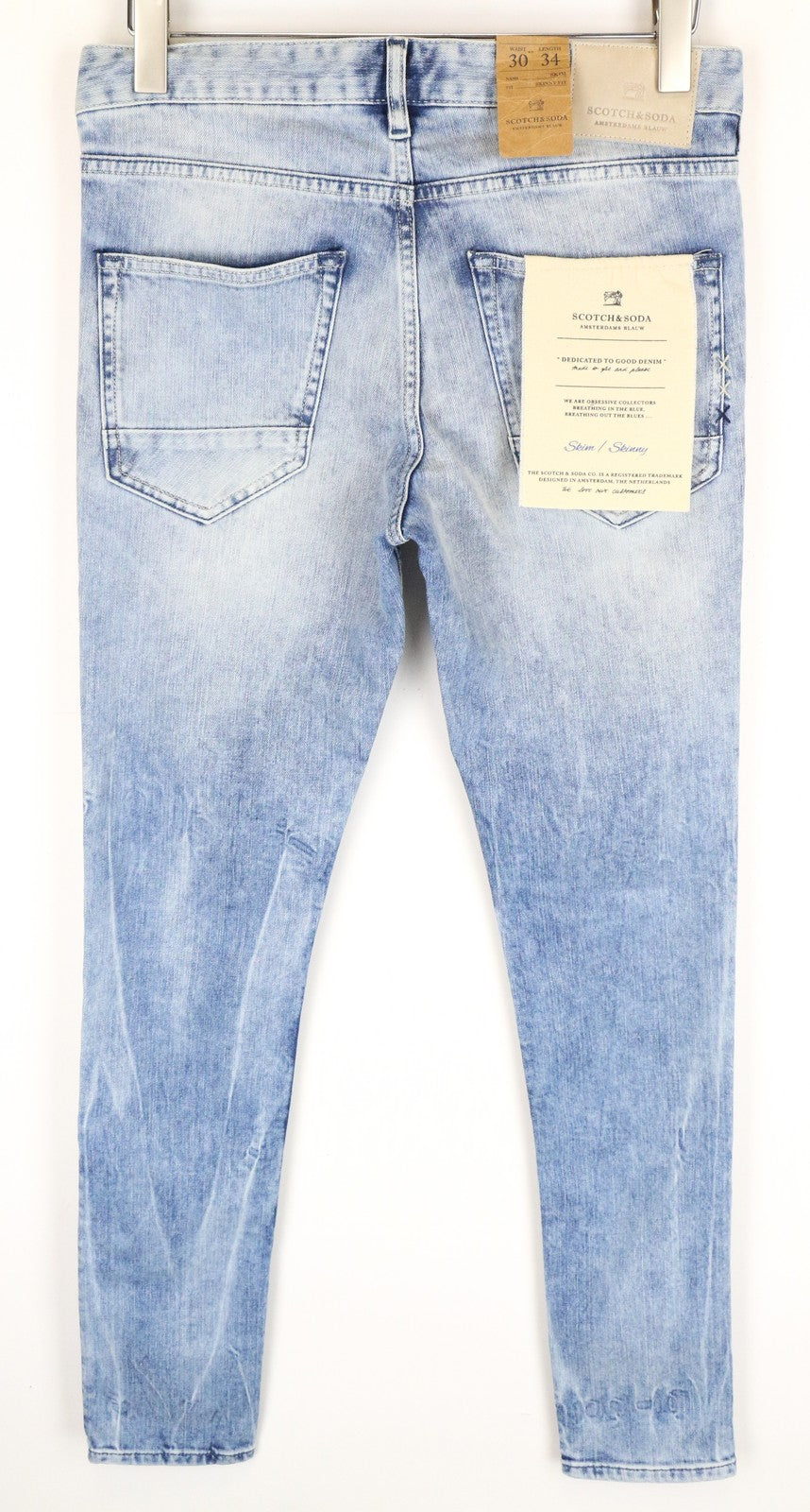 SCOTCH & SODA Skim Men Jeans W30/L34 Skinny Fit Denim Blue Cotton Stretch