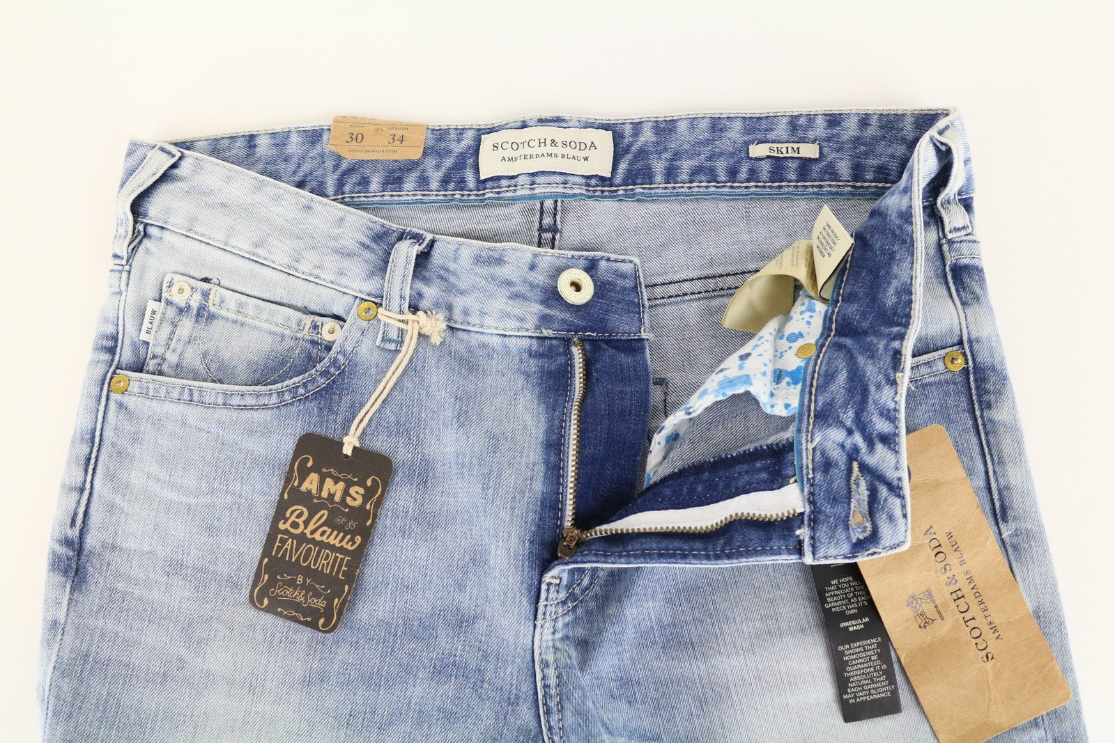 SCOTCH & SODA Skim Men Jeans W30/L34 Skinny Fit Denim Blue Cotton Stretch