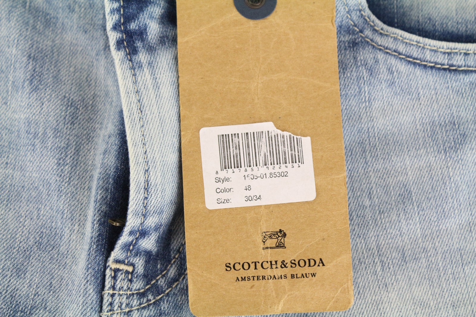 SCOTCH & SODA Skim Men Jeans W30/L34 Skinny Fit Denim Blue Cotton Stretch