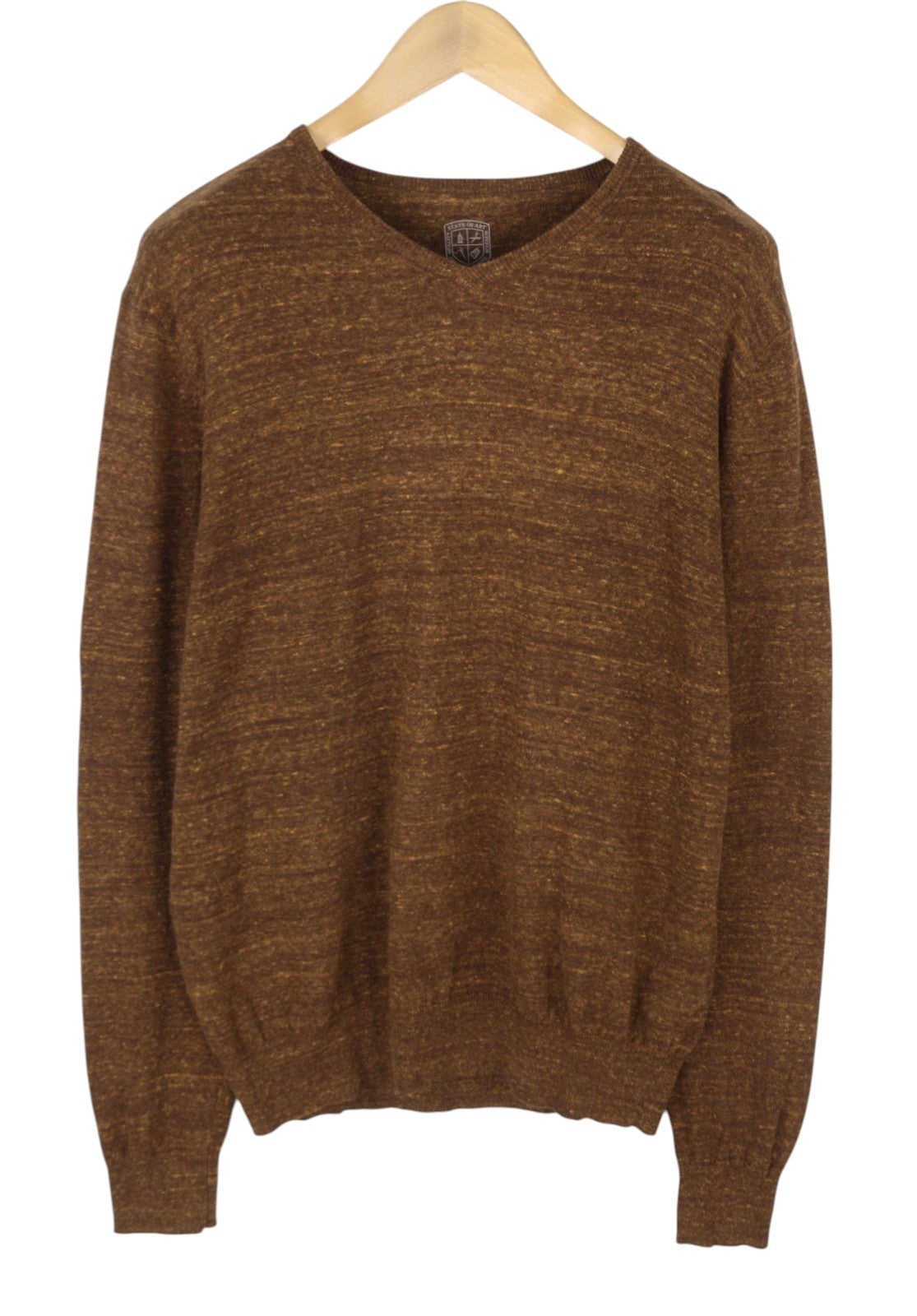 STATE OF ART Men Jumper L Brown Melange Modern Classics Cotton-Linen Pull On