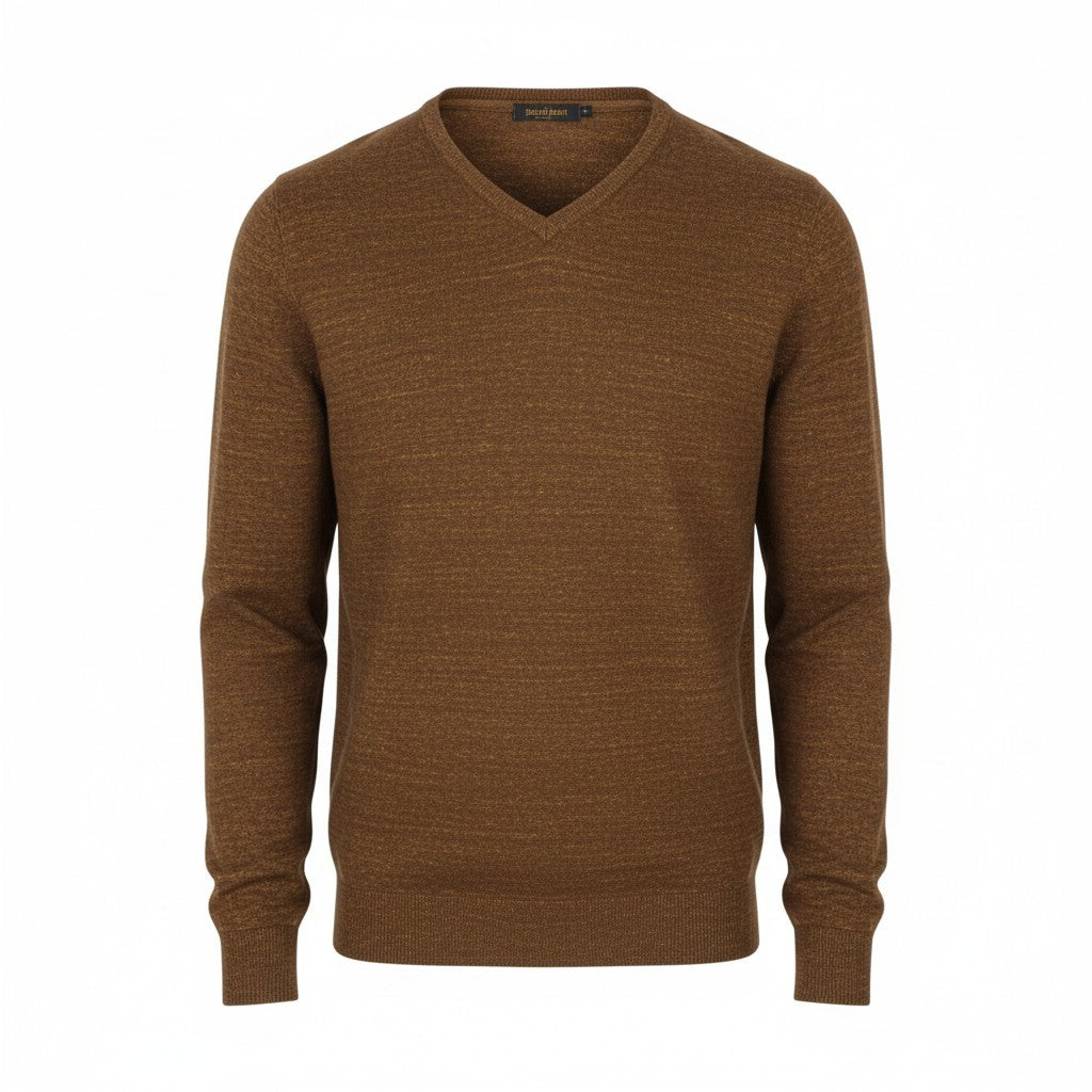 STATE OF ART Men Jumper L Brown Melange Modern Classics Cotton-Linen Pull On