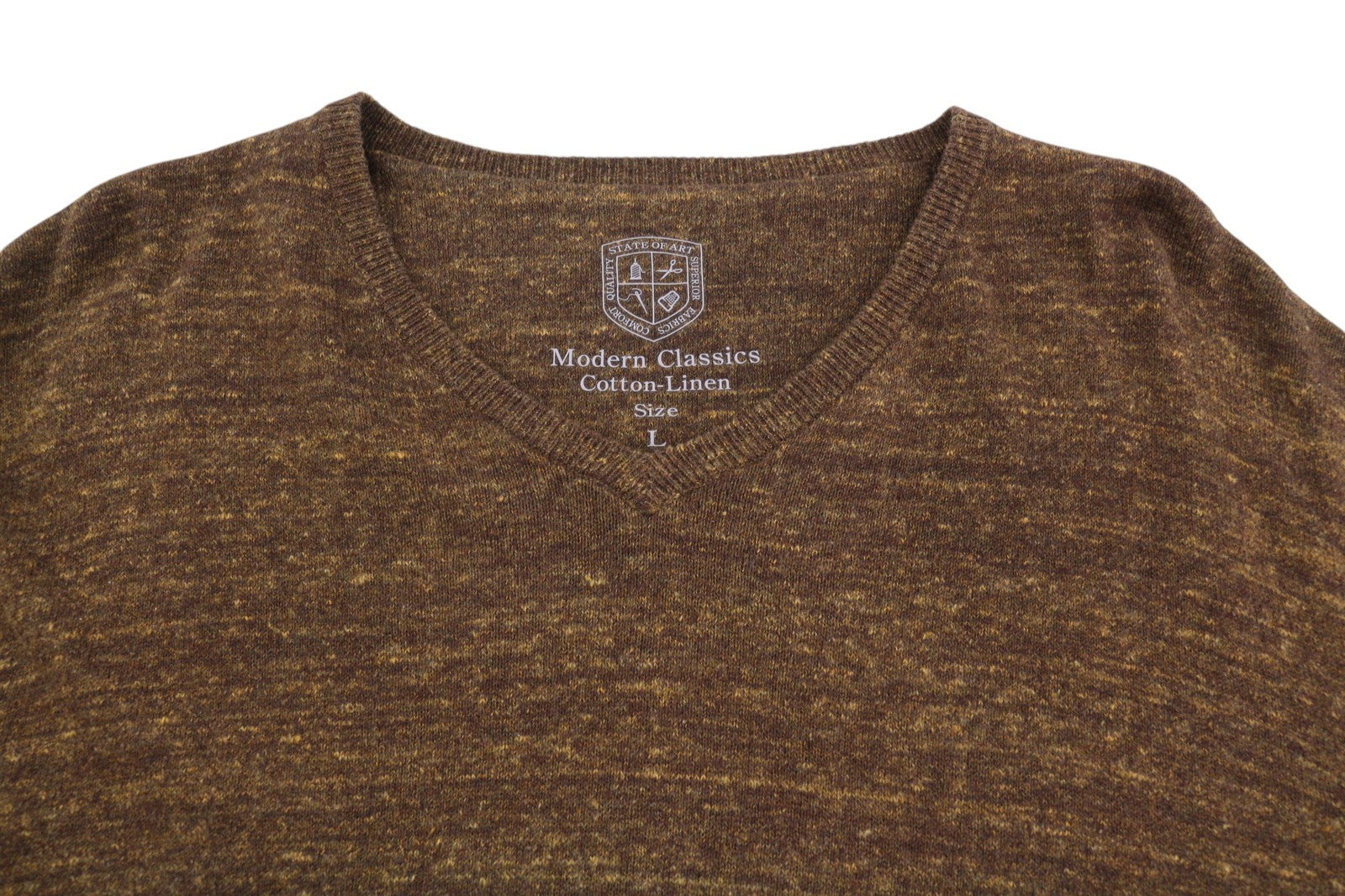 STATE OF ART Men Jumper L Brown Melange Modern Classics Cotton-Linen Pull On