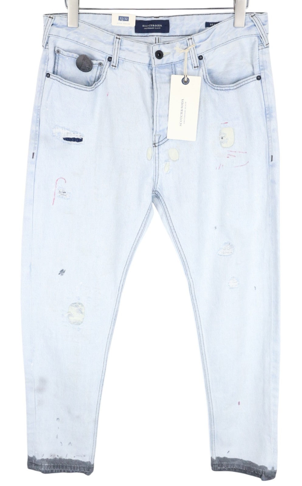 SCOTCH & SODA Dean Men Jeans W32/L32 Loose Taper Fit Ripped Aged Look Blue