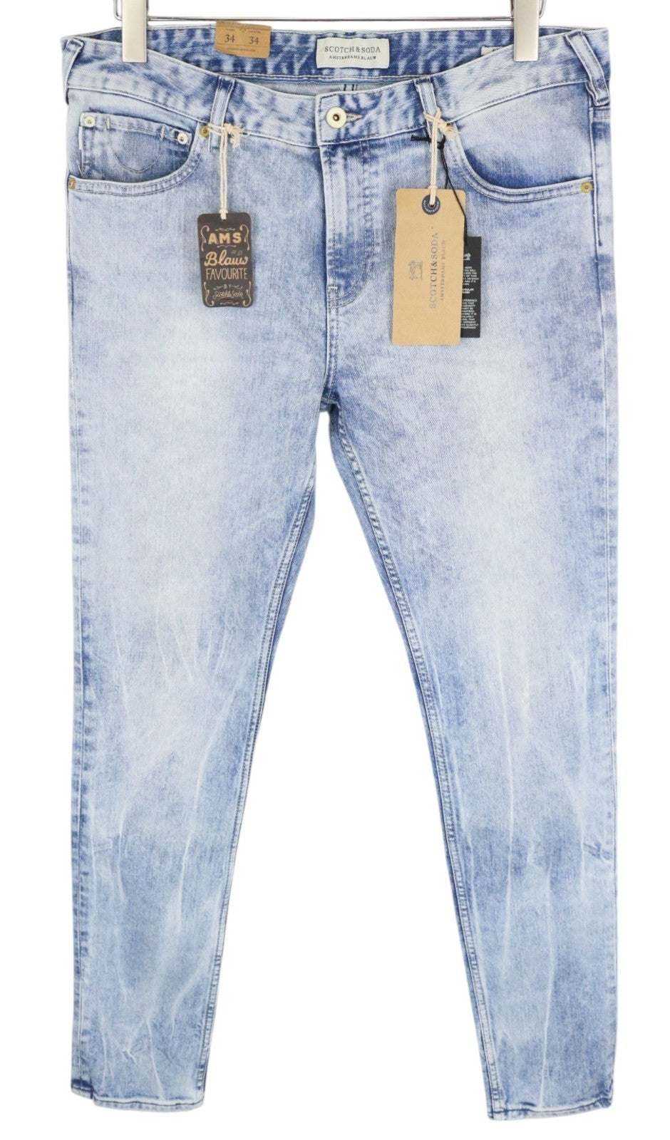 SCOTCH & SODA Skim Men Jeans W34/L34 Skinny Fit Washed Blue Cotton Stretch