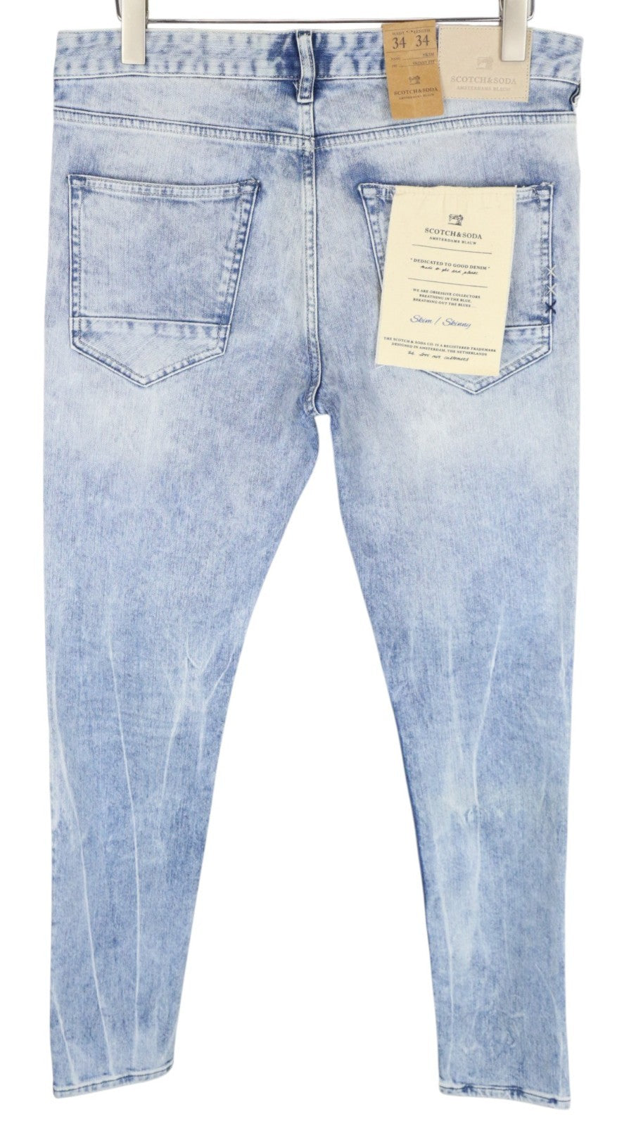 SCOTCH & SODA Skim Men Jeans W34/L34 Skinny Fit Washed Blue Cotton Stretch