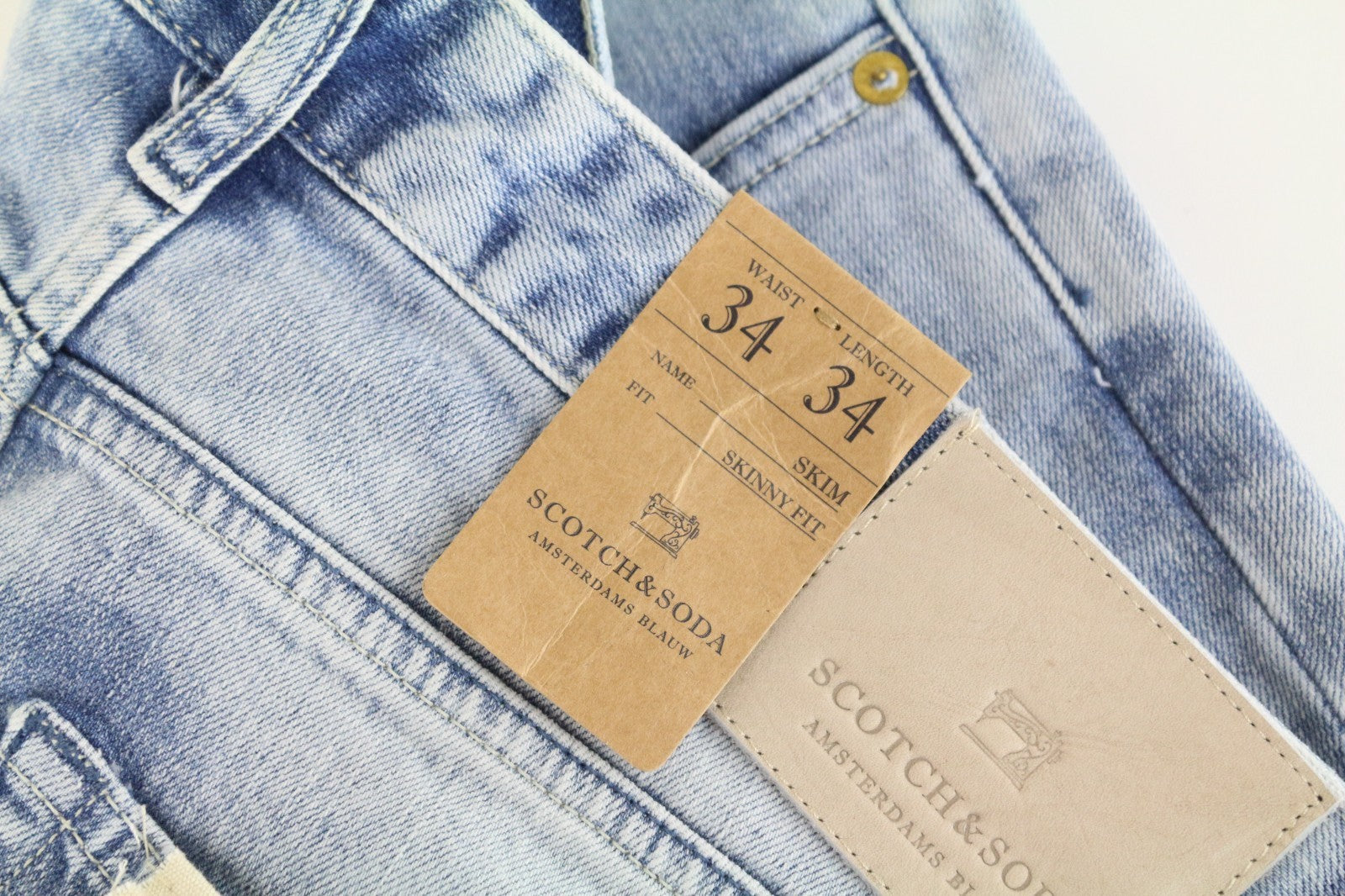 SCOTCH & SODA Skim Men Jeans W34/L34 Skinny Fit Washed Blue Cotton Stretch