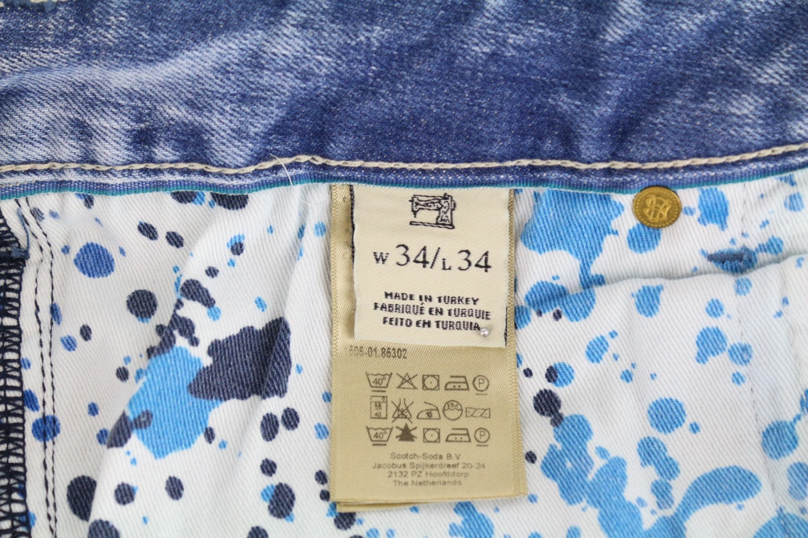 SCOTCH & SODA Skim Men Jeans W34/L34 Skinny Fit Washed Blue Cotton Stretch