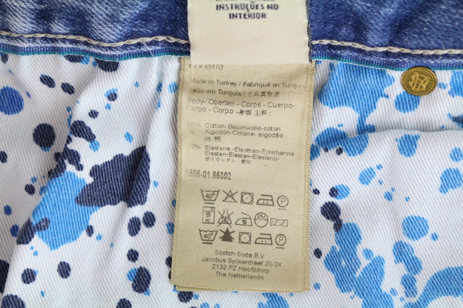 SCOTCH & SODA Skim Men Jeans W34/L34 Skinny Fit Washed Blue Cotton Stretch