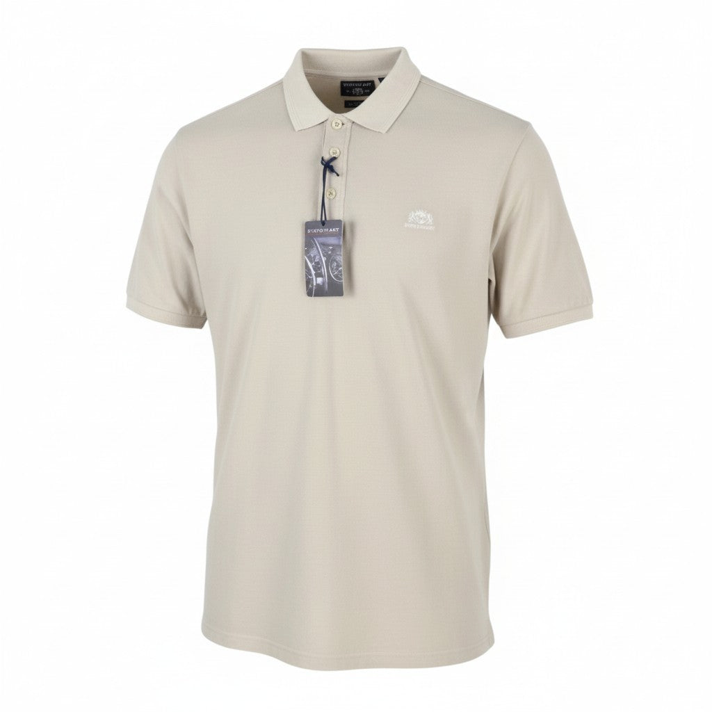STATE OF ART Regular Fit Men Polos L Cream Cotton Plain Short Sleeve