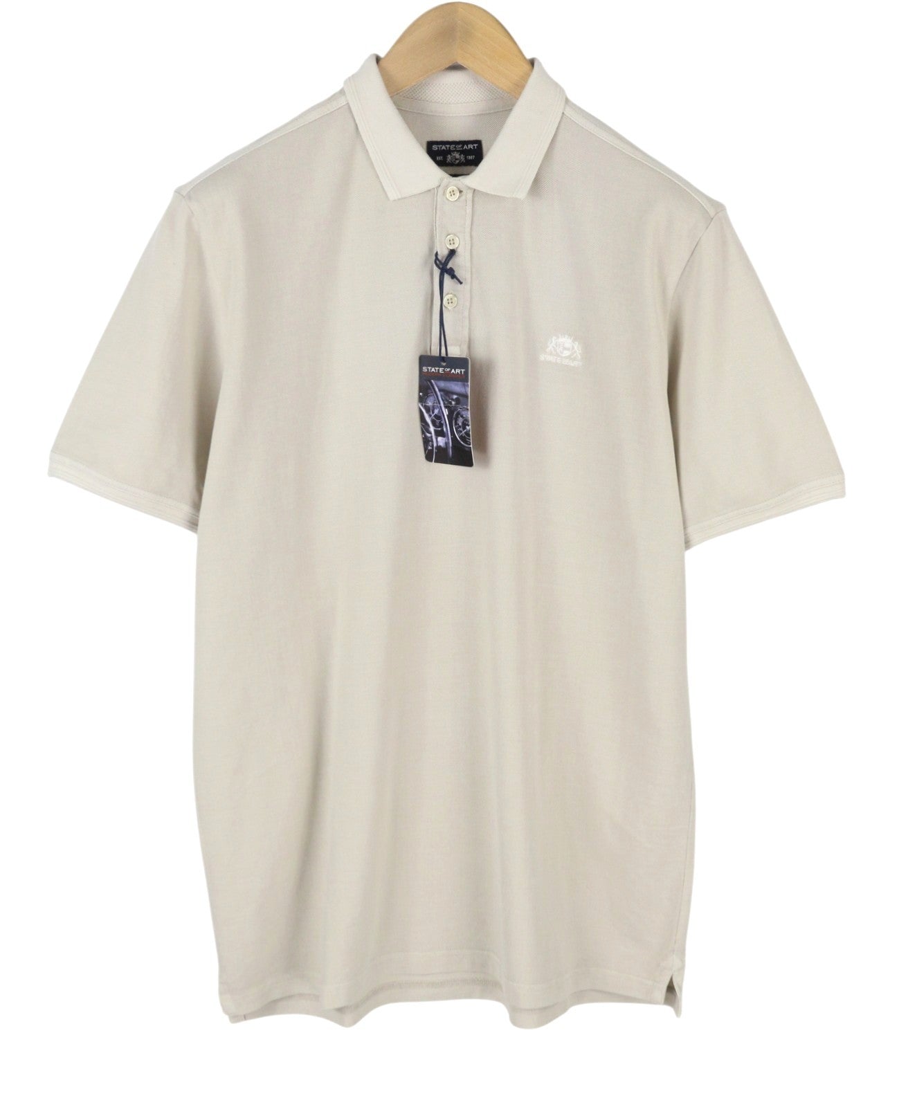 STATE OF ART Regular Fit Men Polos L Cream Cotton Plain Short Sleeve