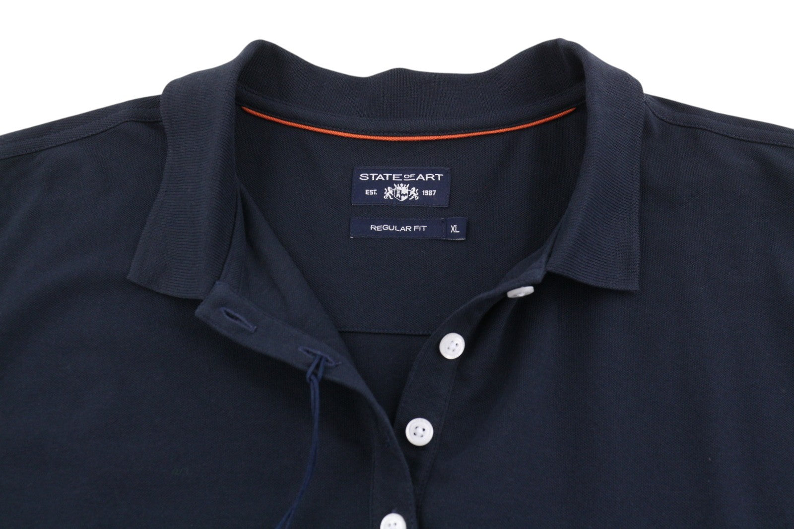 STATE OF ART Men Polos XL Dark Blue Half Button Cotton Short Sleeved