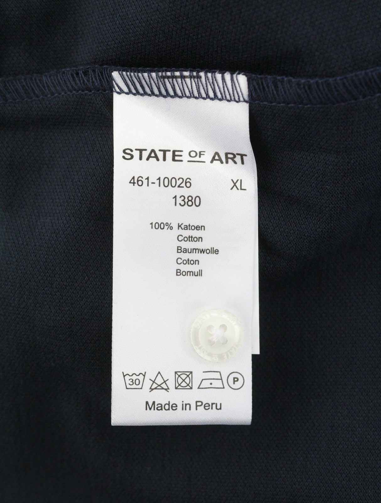 STATE OF ART Men Polos XL Dark Blue Half Button Cotton Short Sleeved