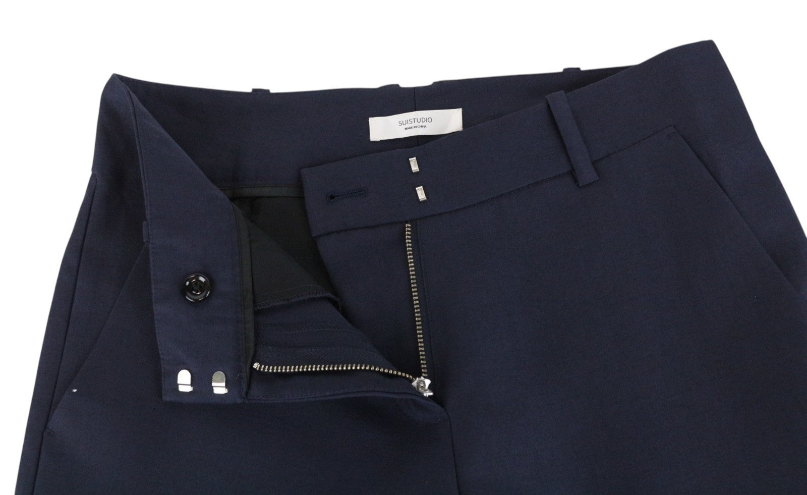 SUISTUDIO Lucian Women Trousers EU34R Navy Wool Silk Pleated Front Classic