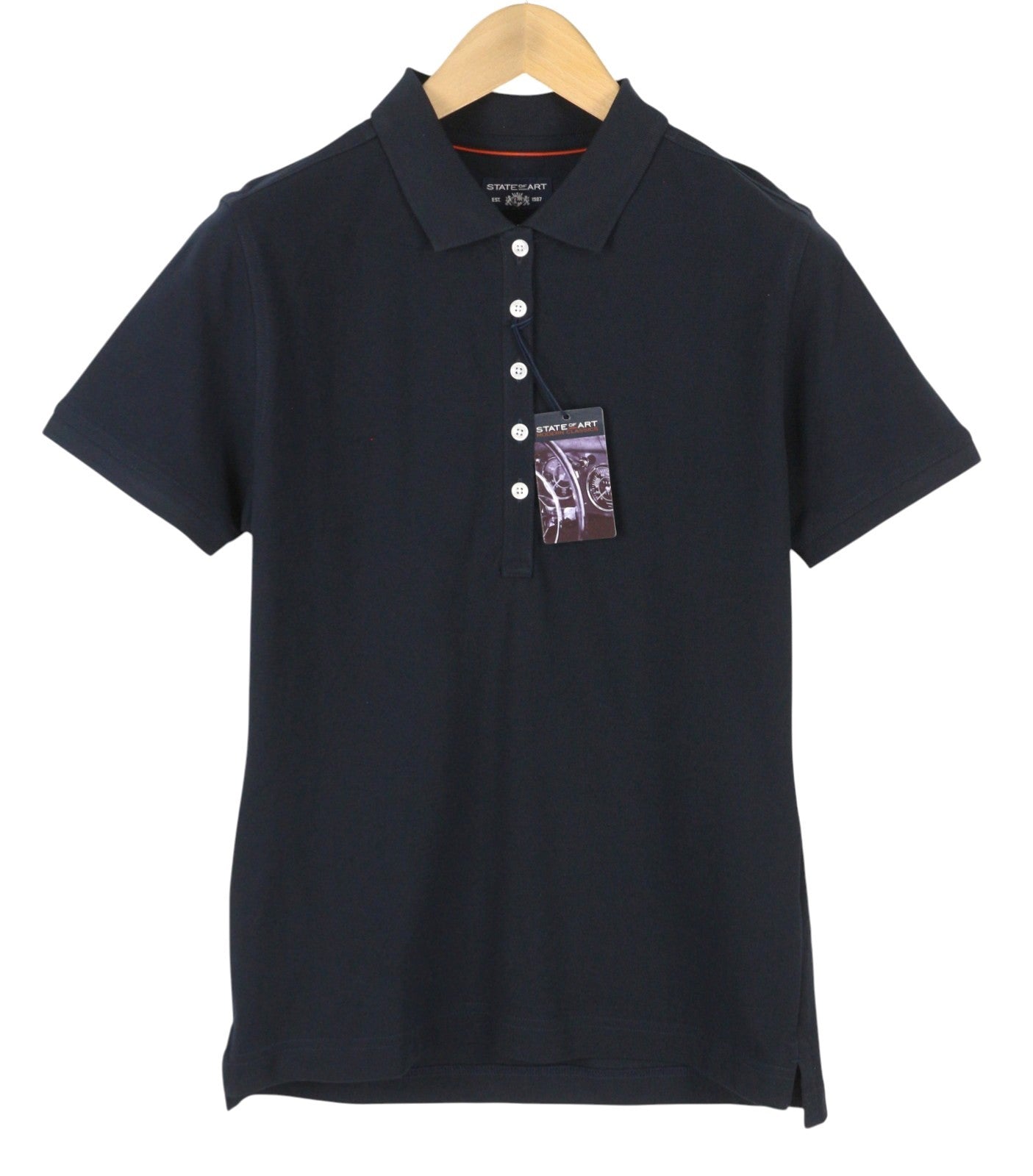 STATE OF ART Men Polos S Dark Blue Half Button Cotton Short Sleeved
