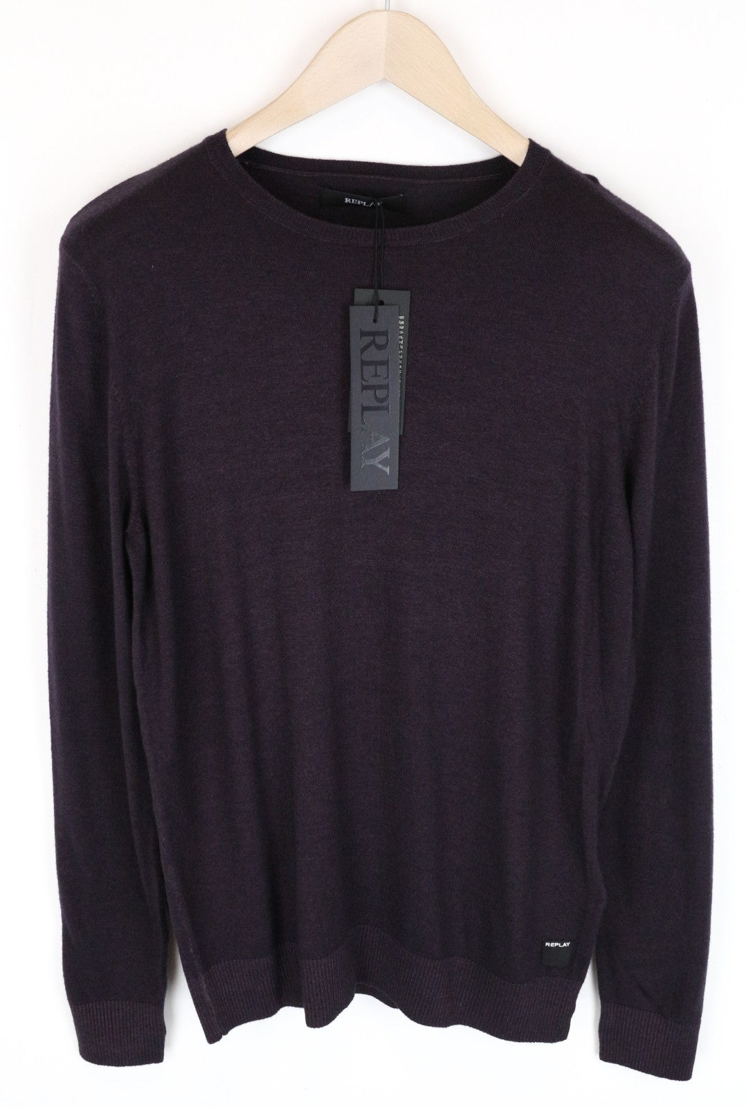 REPLAY Men Sweatshirt S Purple Wool Blend Long Sleeved Pull On Casual