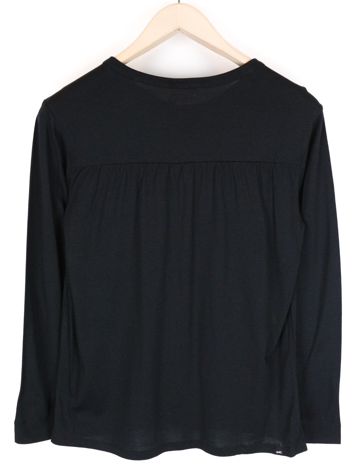 DENHAM Baldwin Women T-Shirt XS Black Cotton Blend Long Sleeved Half-Button