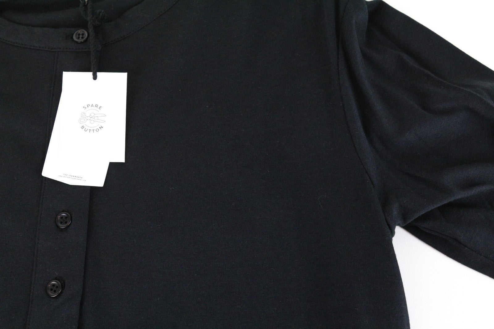 DENHAM Baldwin Women T-Shirt XS Black Cotton Blend Long Sleeved Half-Button