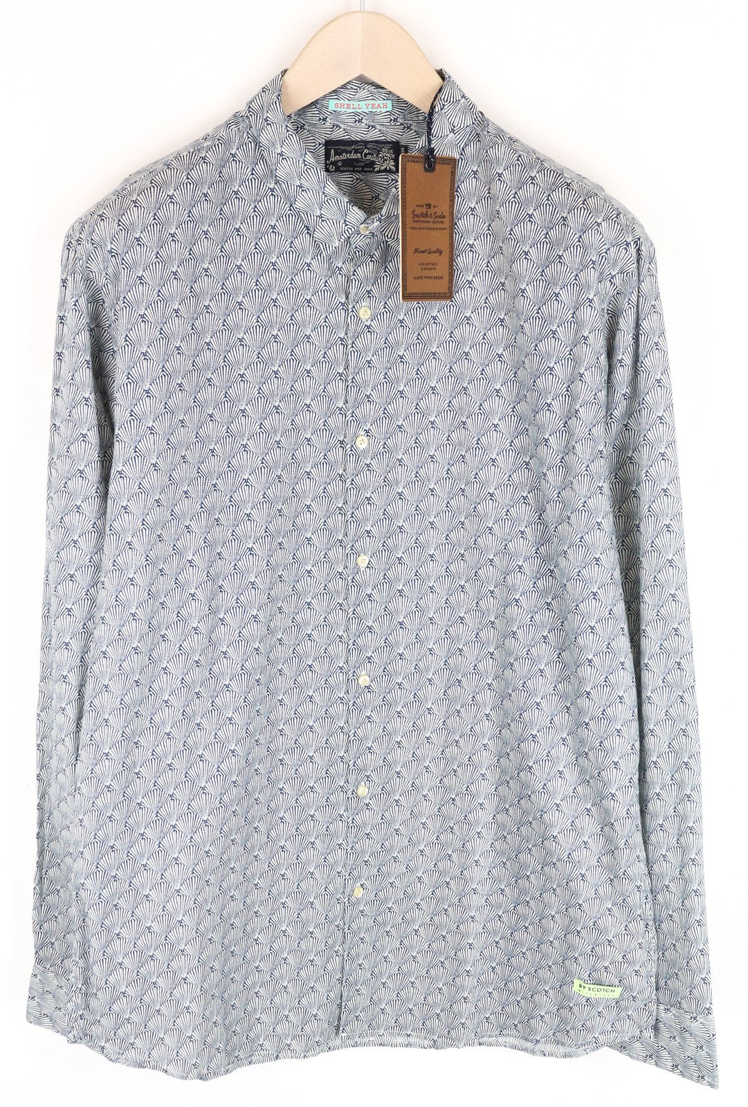 SCOTCH & SODA Ams Couture Men Shirt 2XL Blue Cotton Shell Patterned Long Sleeve