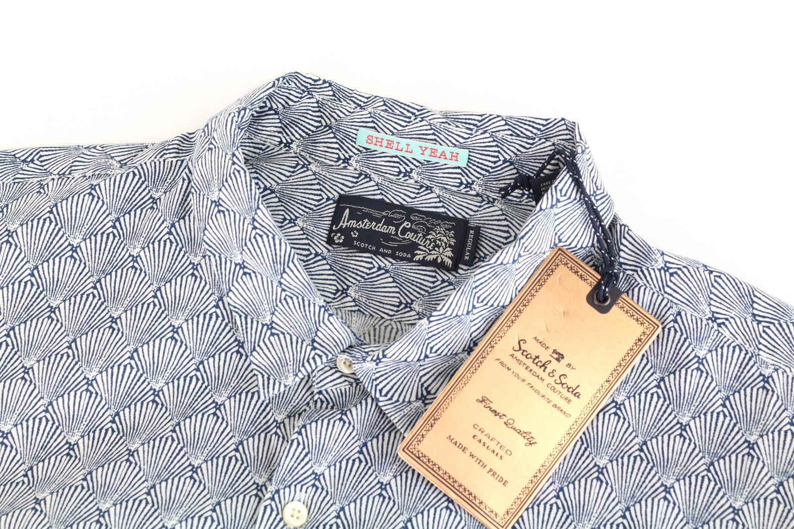 SCOTCH & SODA Ams Couture Men Shirt 2XL Blue Cotton Shell Patterned Long Sleeve
