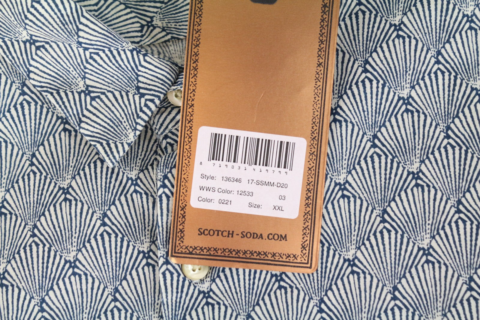 SCOTCH & SODA Ams Couture Men Shirt 2XL Blue Cotton Shell Patterned Long Sleeve