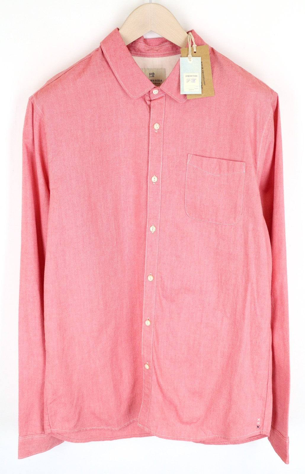 SCOTCH & SODA Ams Couture Men Shirt XL Pink Pure Cotton Long Sleeve Button-Up