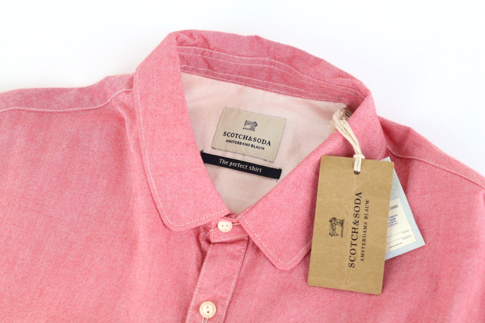 SCOTCH & SODA Ams Couture Men Shirt XL Pink Pure Cotton Long Sleeve Button-Up
