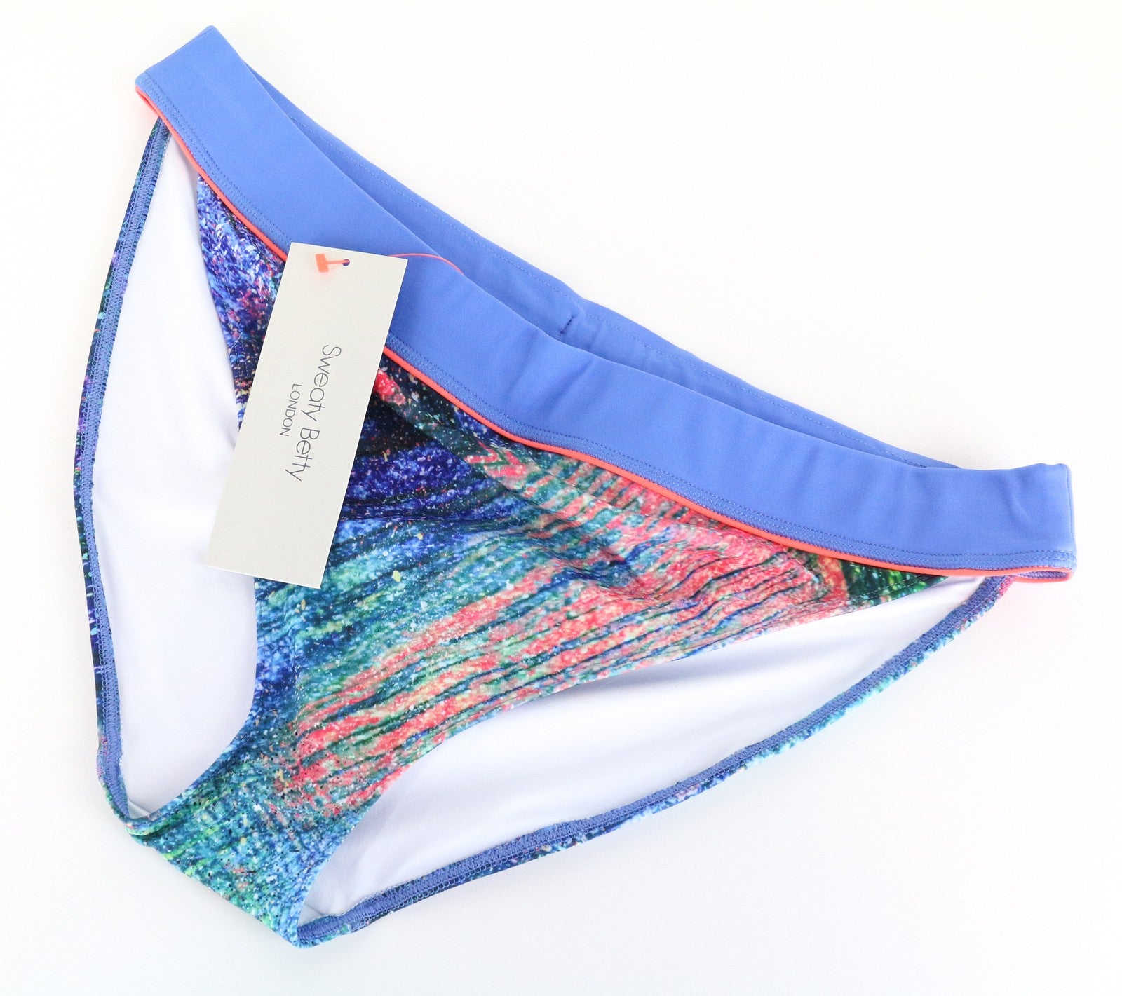 SWEATY BETTY Dive In Women Swimwear XL Blue Printed Slim Shape Bikini Bottom