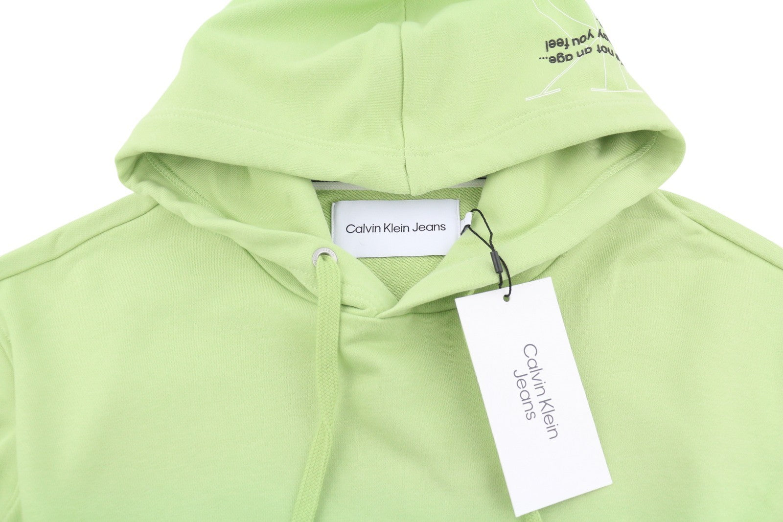 CALVIN KLEIN Men Hoodie S Jaded Green Logo Kangaroo Pocket Hooded Pull On