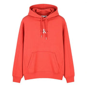 CALVIN KLEIN Men Hoodie L Rhubarb Red Cotton Kangaroo Pocket Logo Pull On
