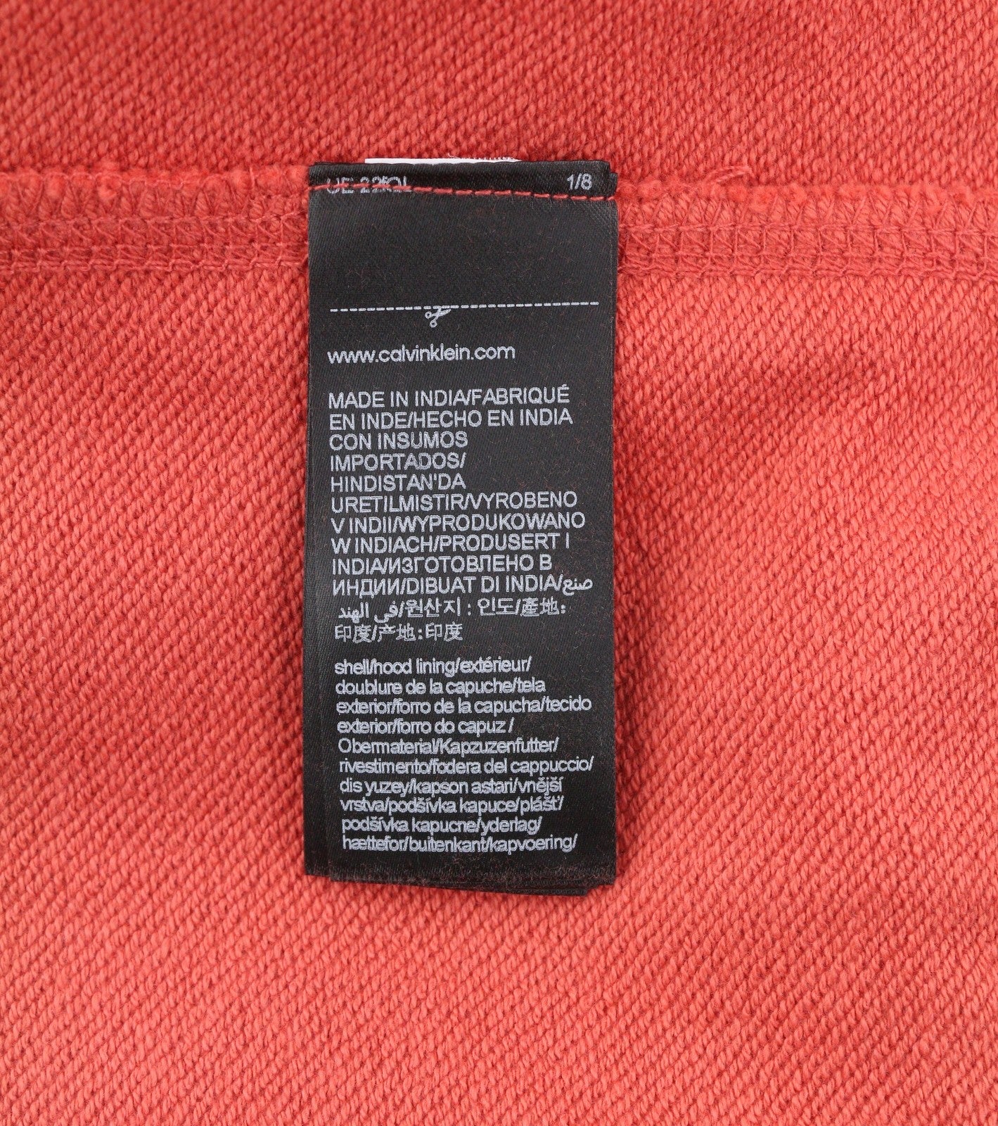 CALVIN KLEIN Men Hoodie L Rhubarb Red Cotton Kangaroo Pocket Logo Pull On
