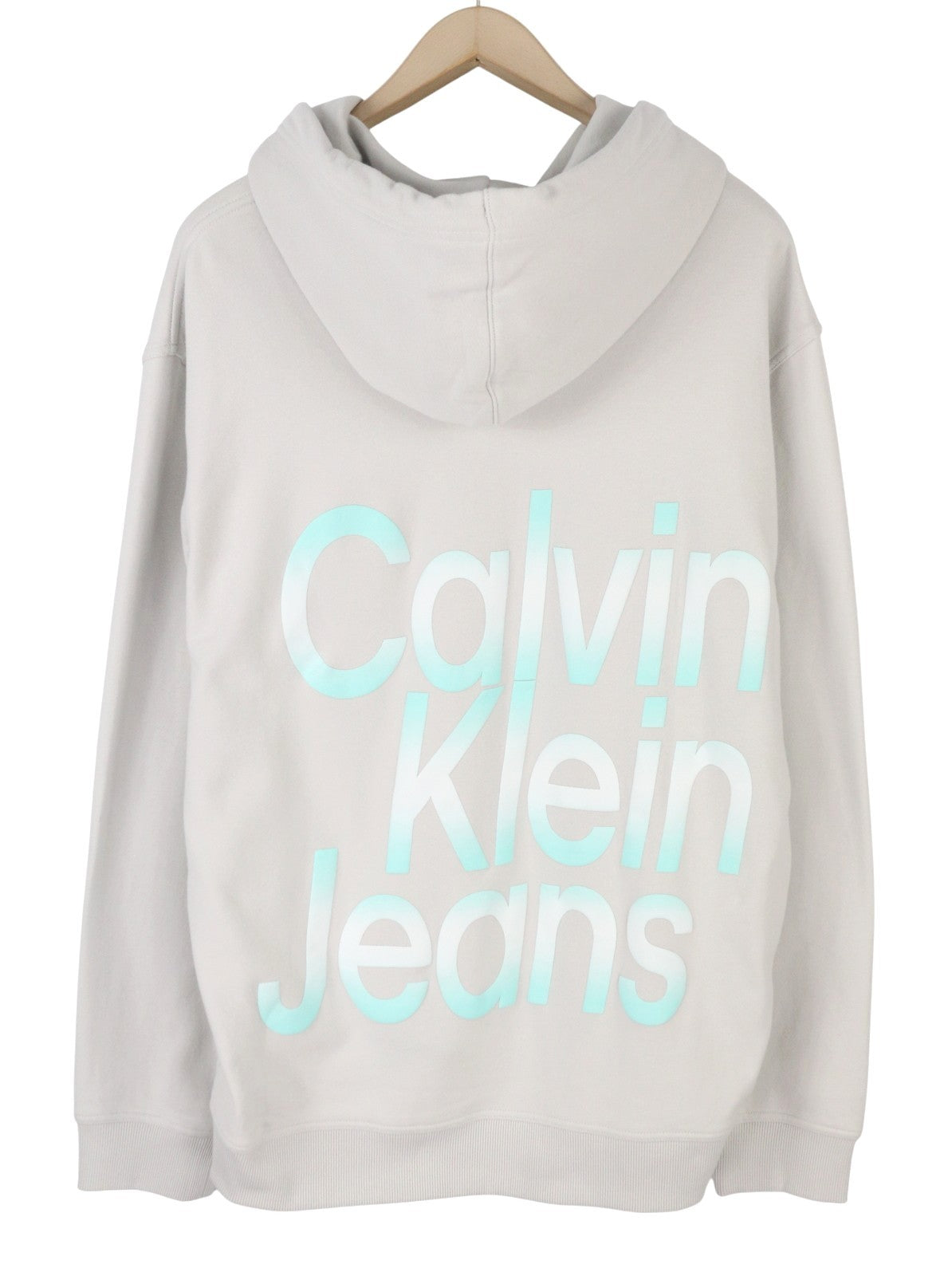 CALVIN KLEIN Men Hoodie XL Lunar Rock Grey Kangaroo Pocket Logo Back Pull On