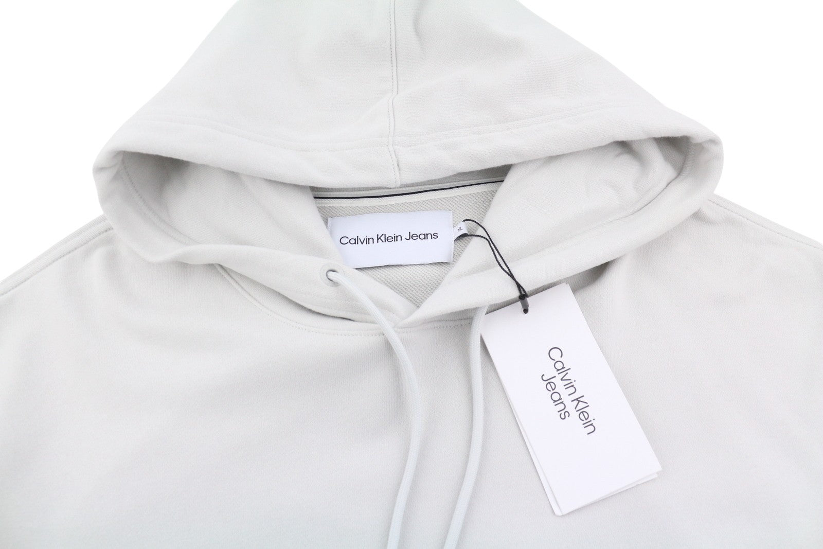CALVIN KLEIN Men Hoodie XL Lunar Rock Grey Kangaroo Pocket Logo Back Pull On