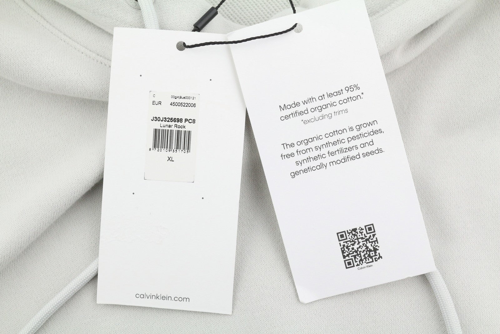 CALVIN KLEIN Men Hoodie XL Lunar Rock Grey Kangaroo Pocket Logo Back Pull On