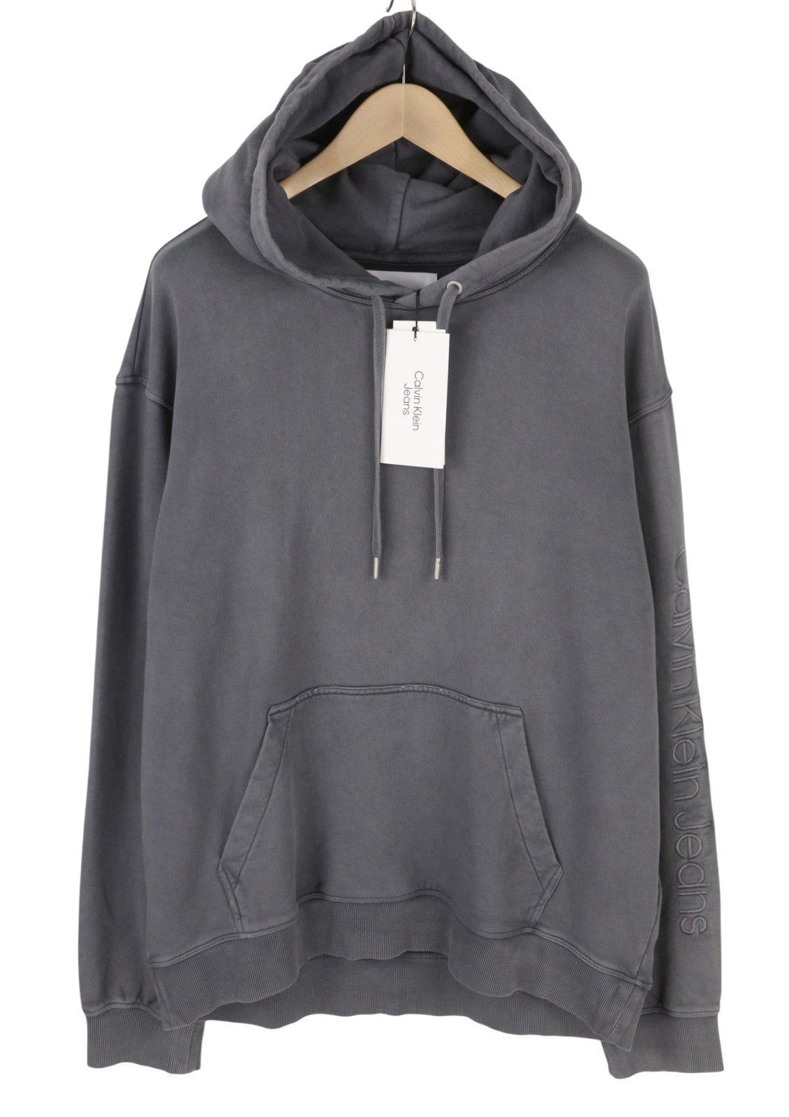 CALVIN KLEIN Men Hoodie 2XL Faded Grey Kangaroo Pocket Embroidered Logo Pull On