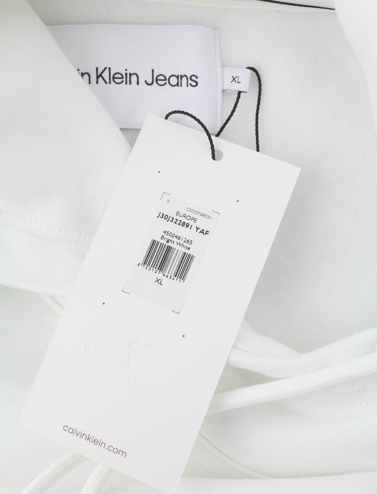CALVIN KLEIN Men Hoodie XL Bright White Logo Kangaroo Pocket Hooded Pull On