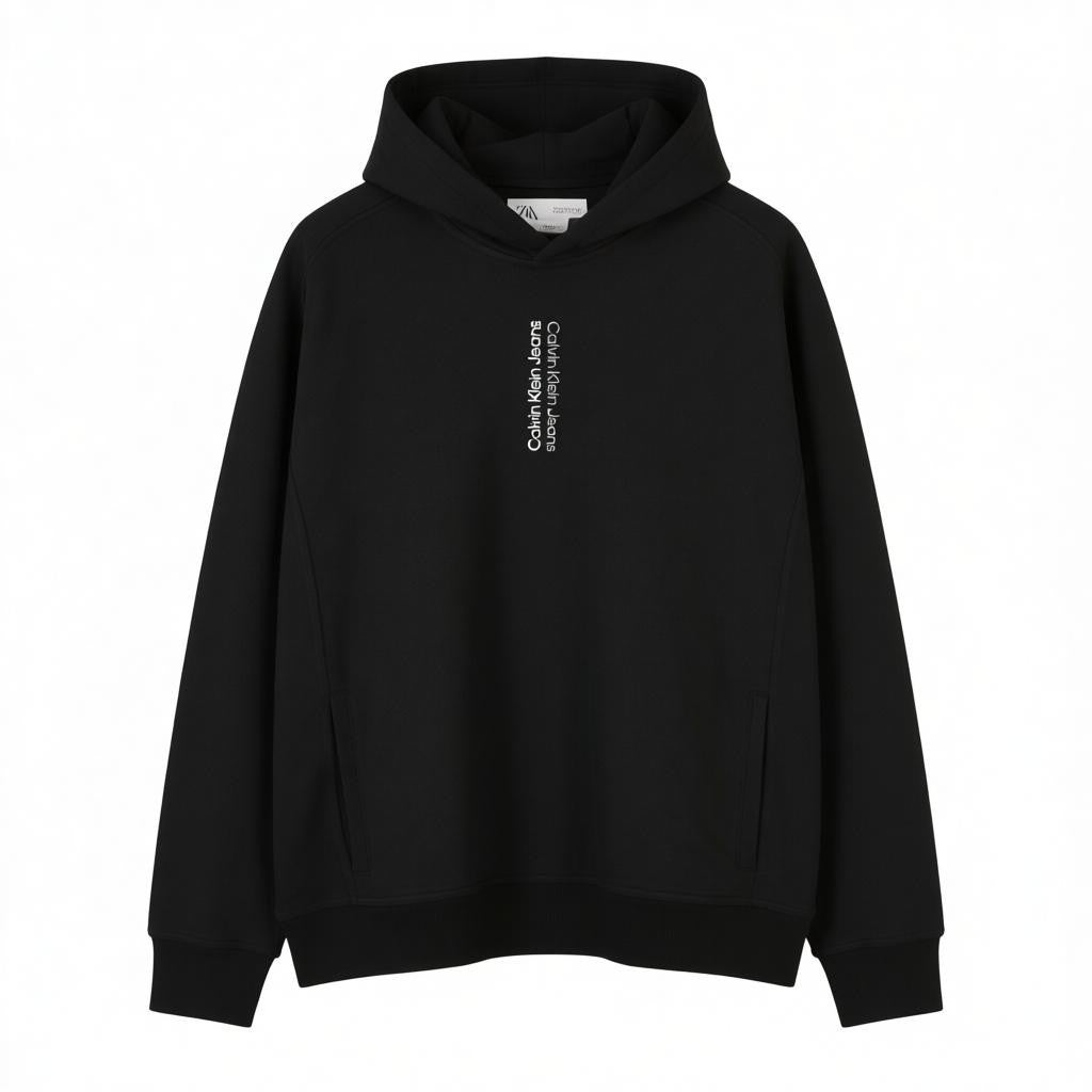 CALVIN KLEIN Men Hoodie XL Black Cotton Oversized Logo Hooded Pull On