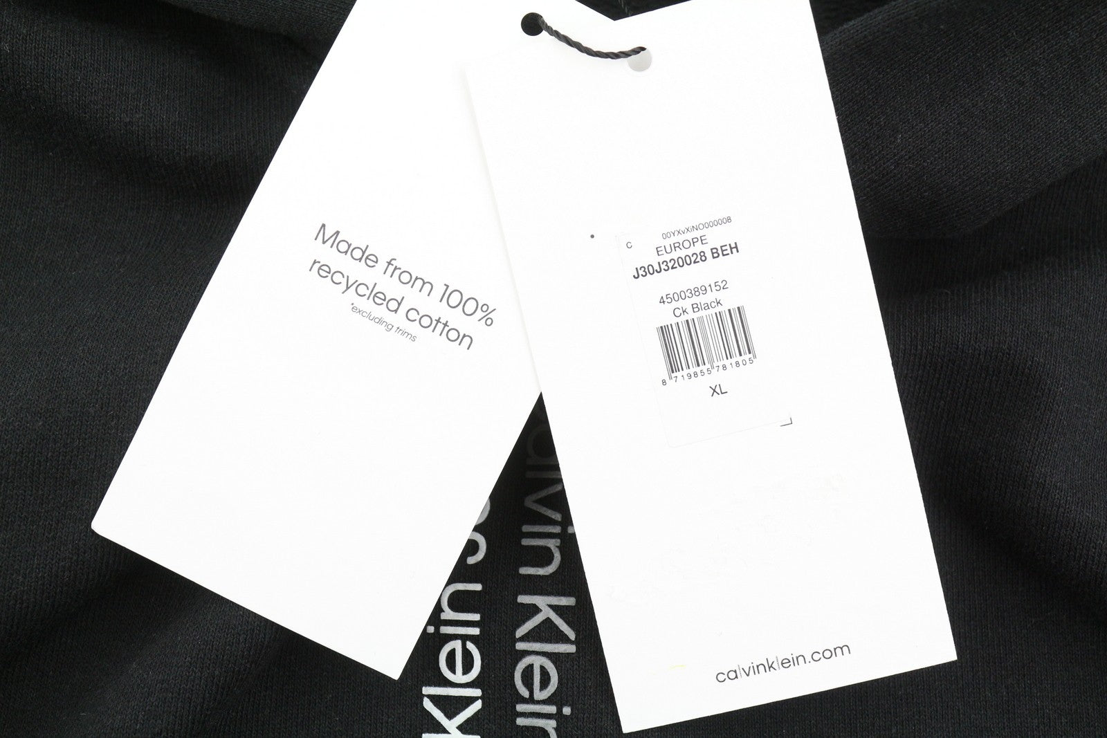 CALVIN KLEIN Men Hoodie XL Black Cotton Oversized Logo Hooded Pull On