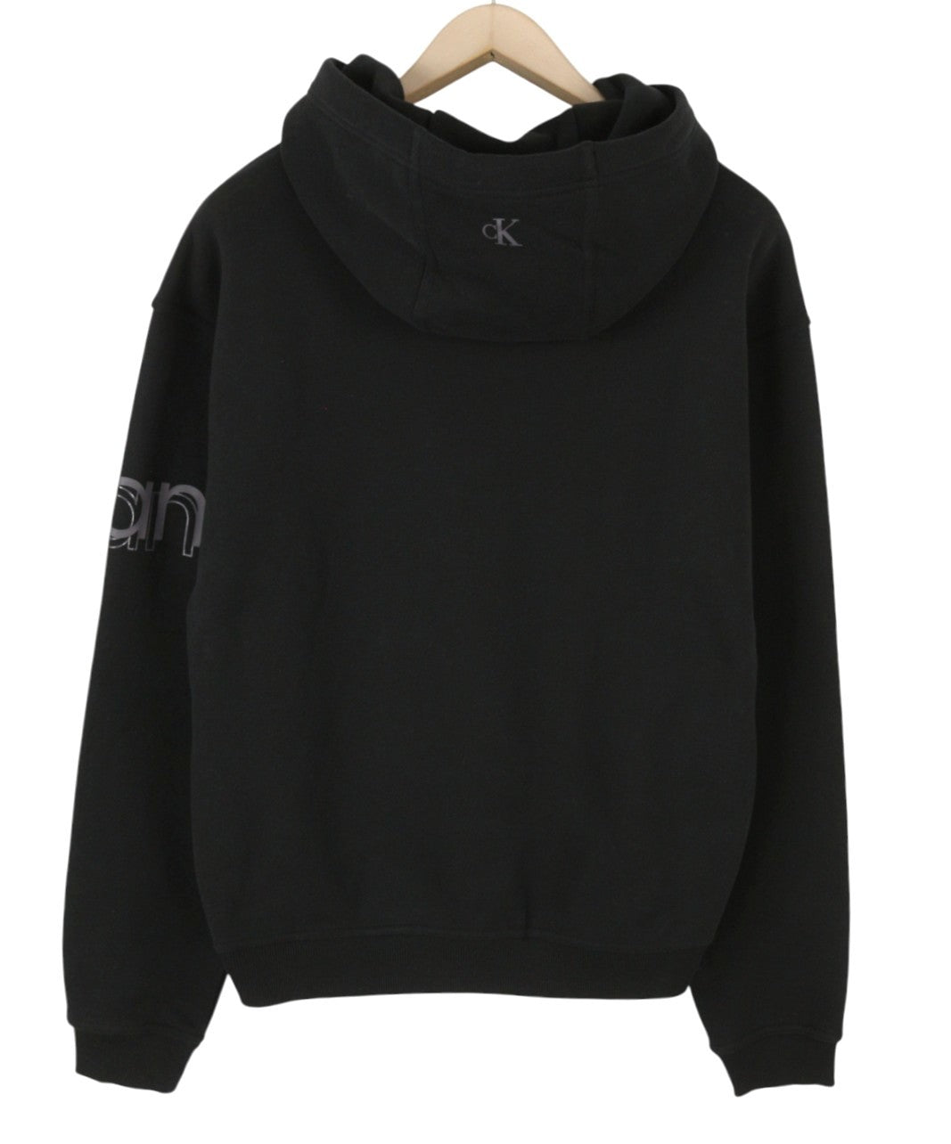 CALVIN KLEIN Men Hoodie S Black Loose Oversized Kangaroo Pocket Hooded Pull On
