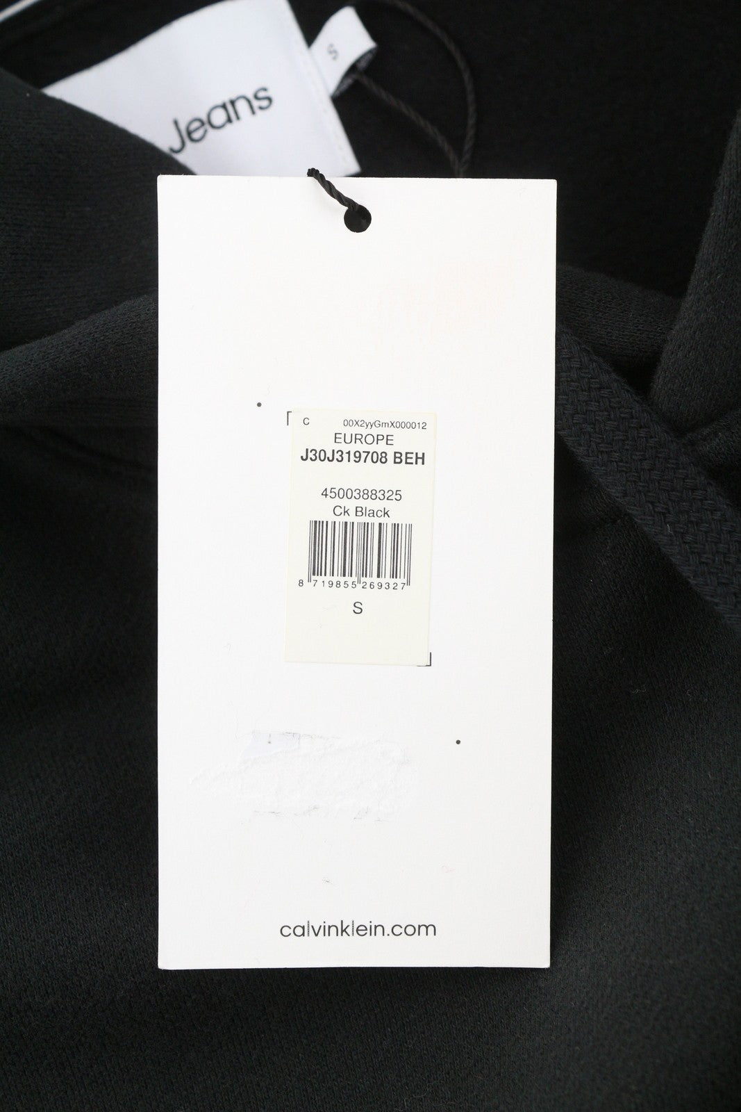 CALVIN KLEIN Men Hoodie S Black Loose Oversized Kangaroo Pocket Hooded Pull On