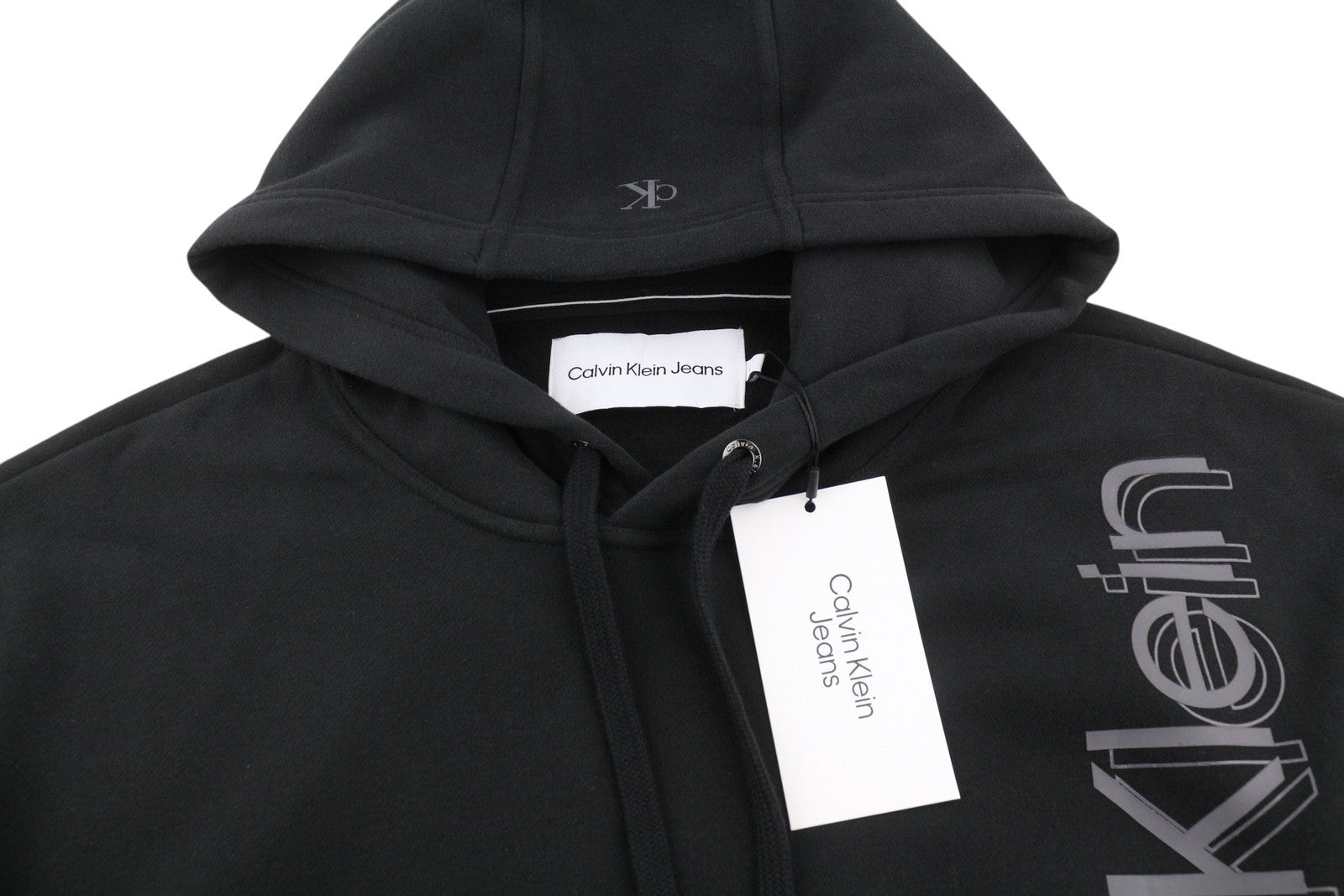 CALVIN KLEIN Men Hoodie L Black Loose Oversized Kangaroo Pocket Hooded Pull On